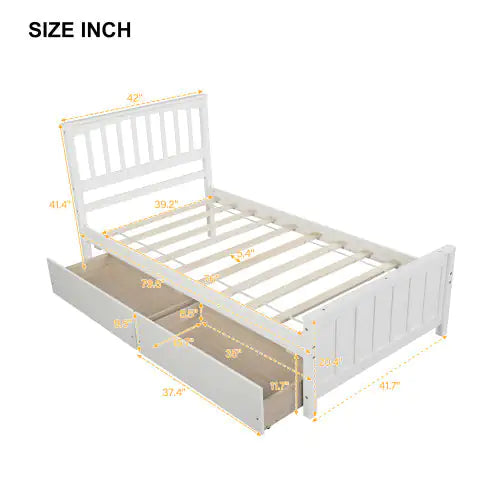 White Twin Bed with Storage Drawers