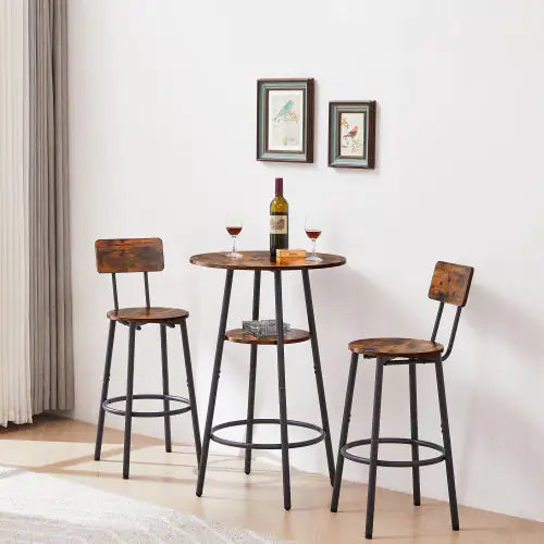 Round Bar Stool Set With Shelves