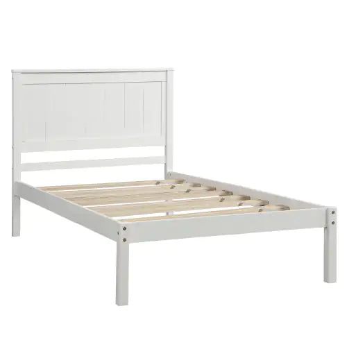 Platform Bed Frame With Headboard, Wood Slat Support, No Box Spring Needed,Twin, White