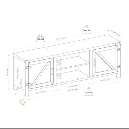 Mueble de TV rústico de estilo granero con doble puerta para televisores