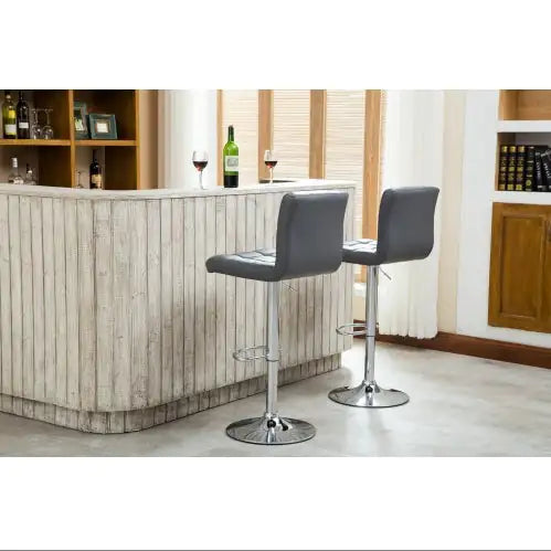 Swivel Faux Leather Adjustable Hydraulic Bar Stool - Set Of 2