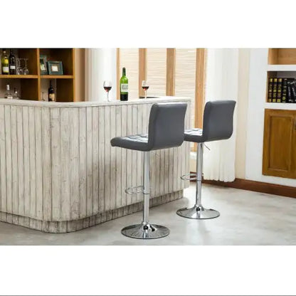 Swivel Faux Leather Adjustable Hydraulic Bar Stool - Set Of 2