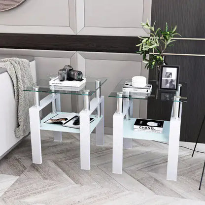 Modern Tempered Glass Tea Table - Set Of 2