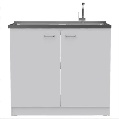 White Rectangle 2-Door Utility Sink and Cabinet