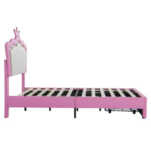 Twin LED Crown Headboard Bed with Storage Drawer