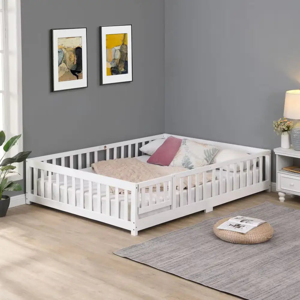 Child-Safe Twin Floor Bed with Door and Guardrails