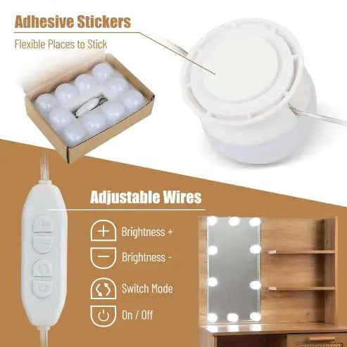 Vanity Desk Set with LED Lighting Mirror, Stool & Drawers