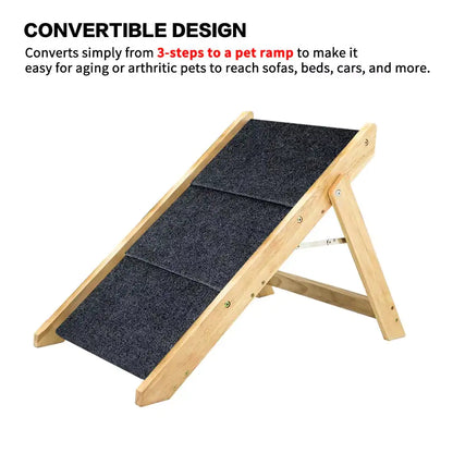 Foldable 3-Level Wooden Pet Stairs & Ramp
