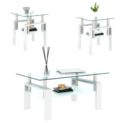 Modern Tempered Glass Tea Table - Set Of 2