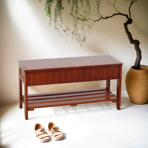 Cherry Finish Wooden Shoe Bench