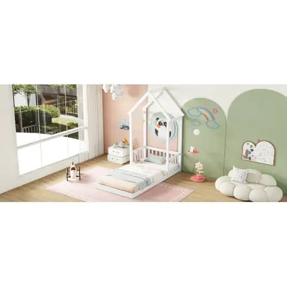 Twin House-Shaped Roof Headboard Floor Bed