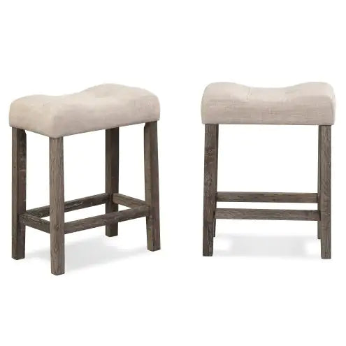 Sora Button Tufted Counter Height Saddle Stool, Set Of 2, Taupe