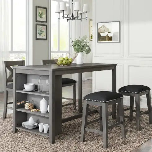 MAXHOMES 5-Piece Gray Farmhouse Dining Ensemble