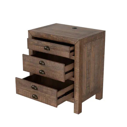 Rustic Farmhouse Style Three-Drawer Solid Pine Wood Nightstand