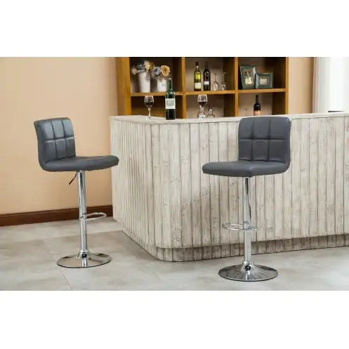 Swivel Faux Leather Adjustable Hydraulic Bar Stool - Set Of 2