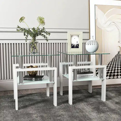 Modern Tempered Glass Tea Table - Set Of 2