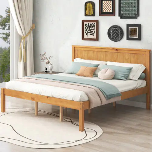 Oak Queen Platform Bed with Headboard