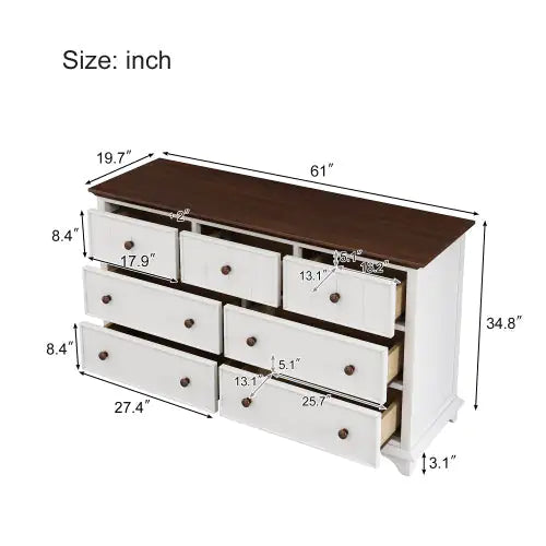 Walnut White Wooden Seven-Drawer Dresser