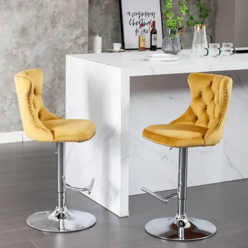 Gold Velvet Swivel Barstools 25-33 Inch, Set of 2