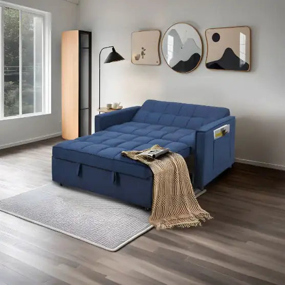 Chic Blue Convertible Sofa Bed