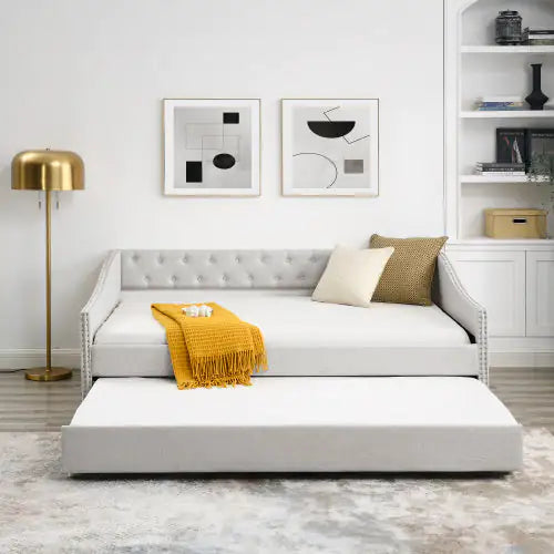 The Full-size Sofa Bed Features A Double Upholstered Tufted Sofa Bed On Wheels  Unavailable Platforms- Temu