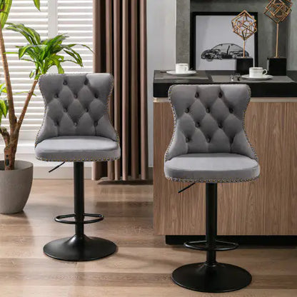 Swivel Velvet Barstools Adjusatble Seat - Set Of 2
