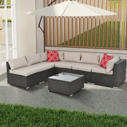 Patio Furniture PE Rattan Set with Tempered Glass Table