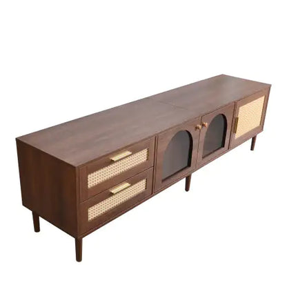 Rattan TV Stand With 3 Cabinets 2 Drawers