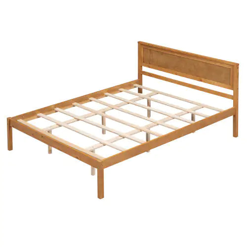 Oak Queen Platform Bed with Headboard