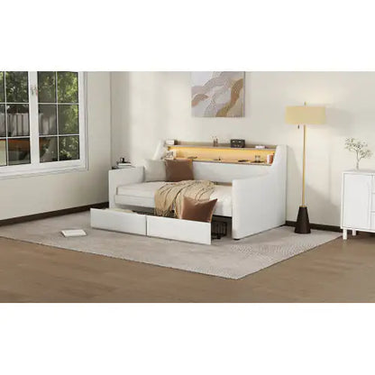 Twin Upholstered Daybed with LED and Charging Hub
