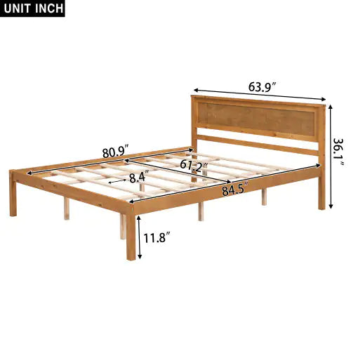 Oak Queen Platform Bed with Headboard