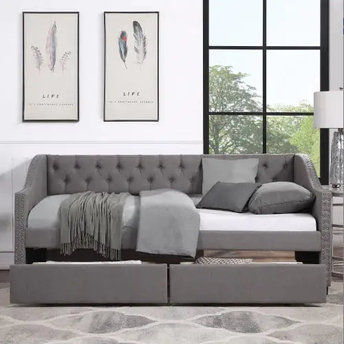 Sofá cama tapizado tamaño twin con dos cajones