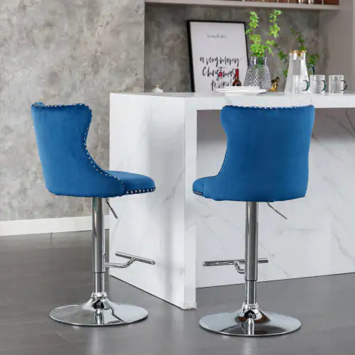 Swivel Velvet Barstools Adjusatble Seat - Set Of 2