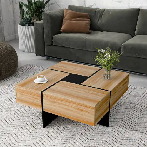 Mesa de centro de diseño único con 4 compartimentos de almacenamiento ocultos