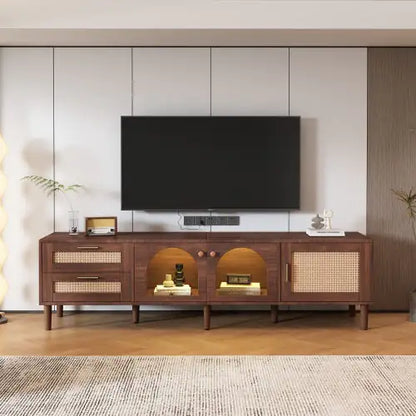 Rattan TV Stand With 3 Cabinets 2 Drawers