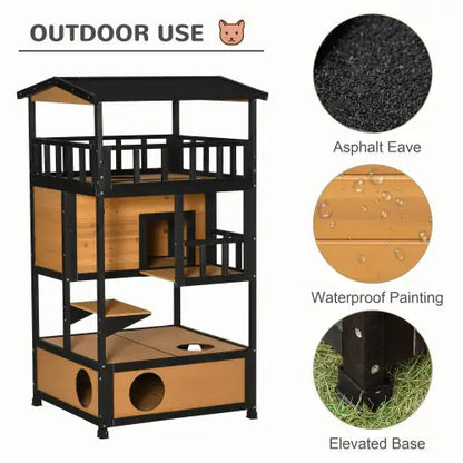 PawHut Wooden Outdoor Cat House