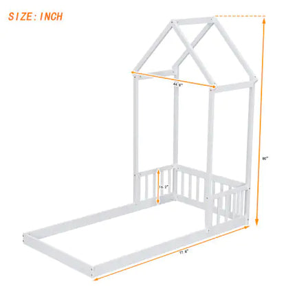 Twin House-Shaped Roof Headboard Floor Bed