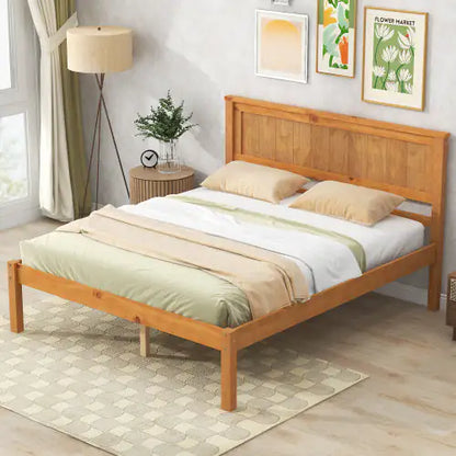 Oak Full Platform Bed with Headboard