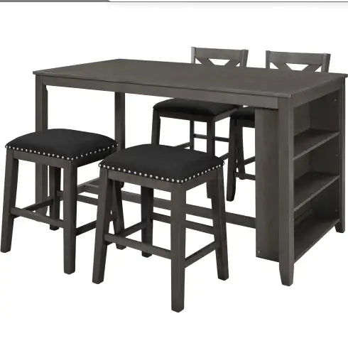 MAXHOMES 5-Piece Gray Farmhouse Dining Ensemble