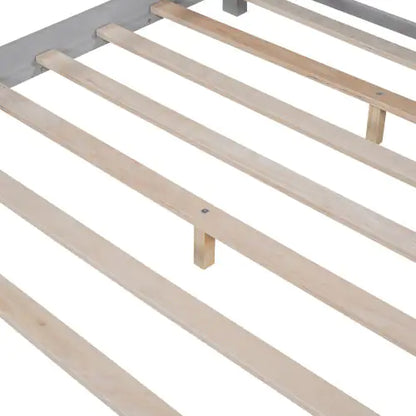 Wood Full-Size Platform Bed with Built-in LED Light, Storage Headboard, and Guardrail