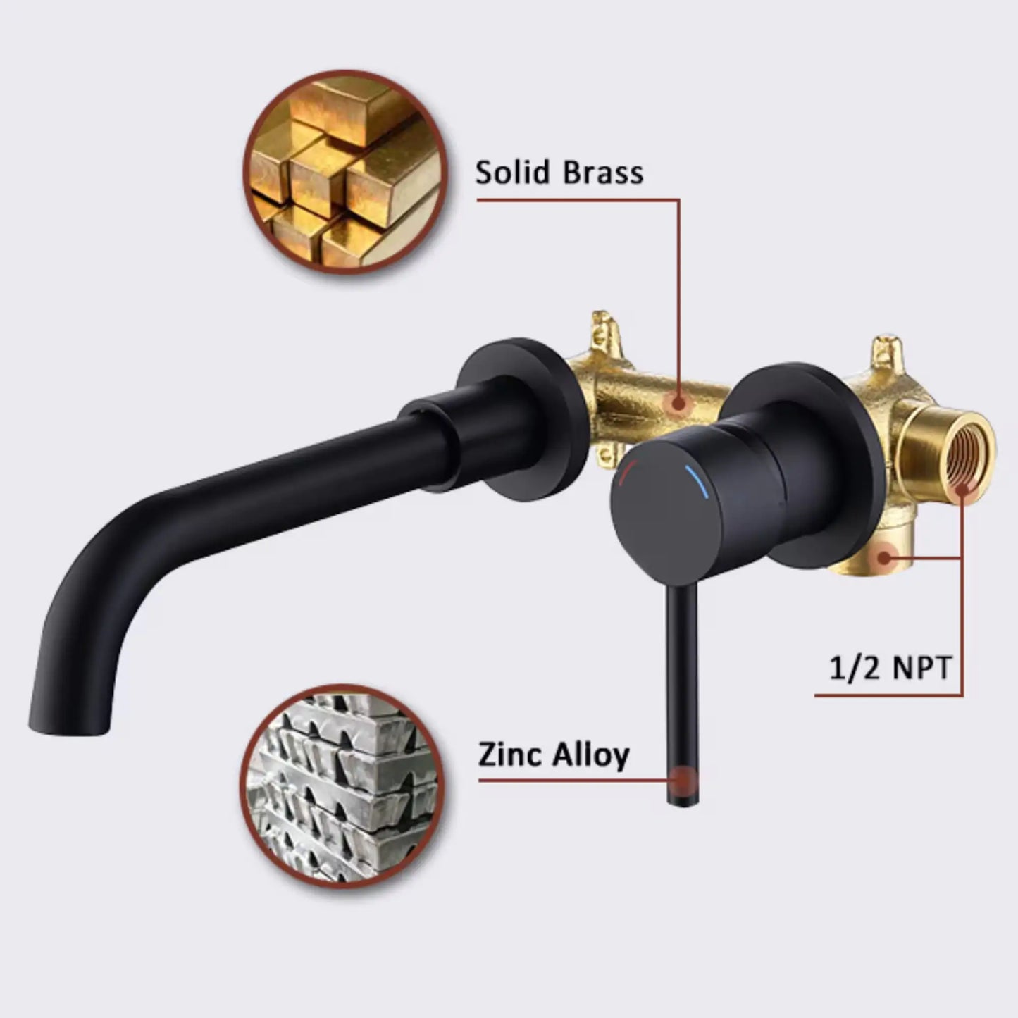 Wall-Mounted Faucet for Bathroom Sink or Bathtub
