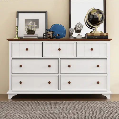 Walnut White Wooden Seven-Drawer Dresser