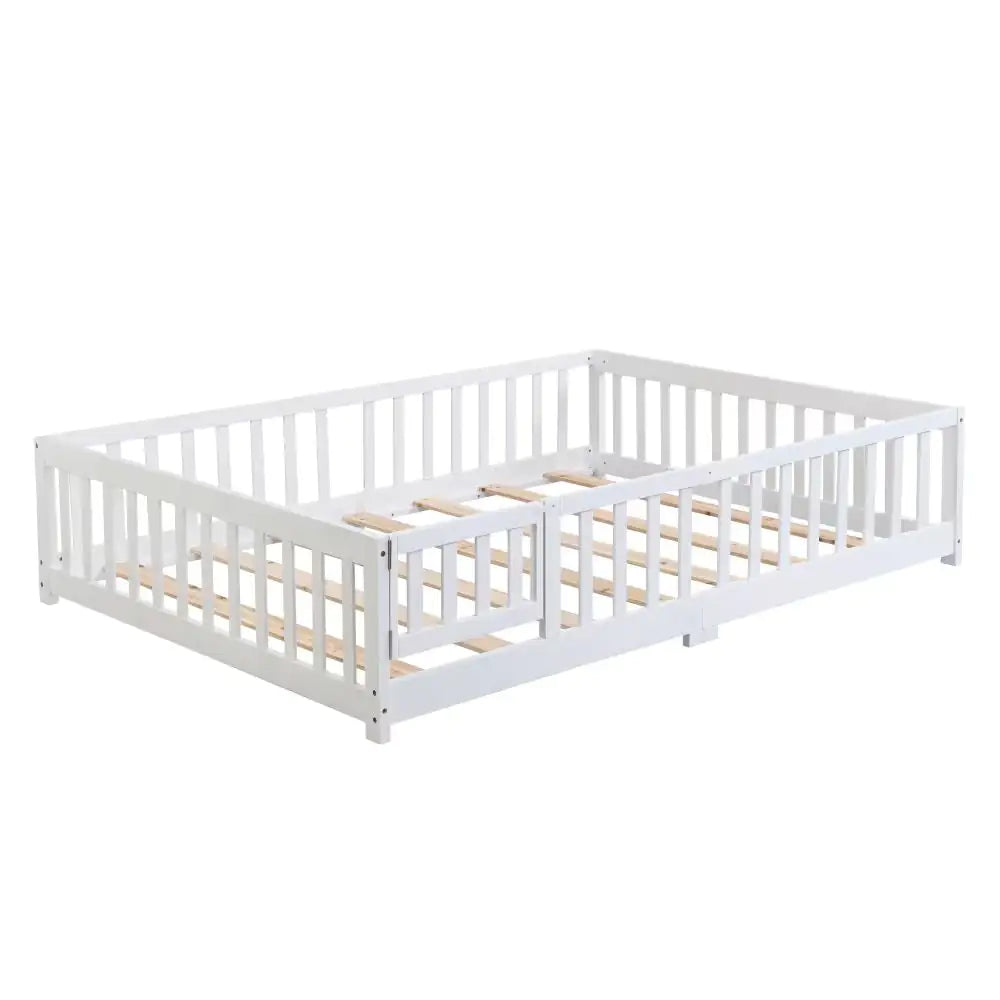 Child-Safe Twin Floor Bed with Door and Guardrails