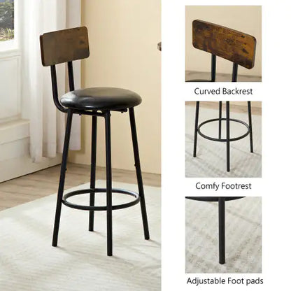 Three-Piece Round Dining Table Set with Storage & Upholstered Bar Chairs