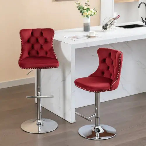 Swivel Velvet Barstools Adjusatble Seat Height From 25-33 Inch Burgundy,Set Of 2