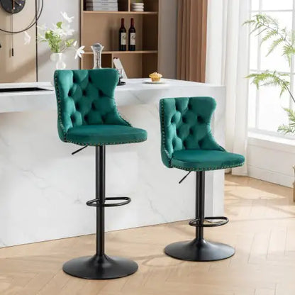 Swivel Velvet Barstools Adjusatble Seat - Set Of 2