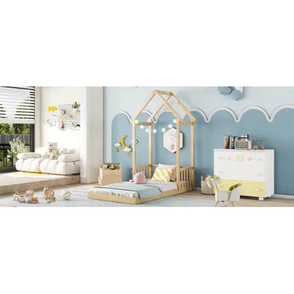 Twin House-shaped Roof Headboard Floor Bed