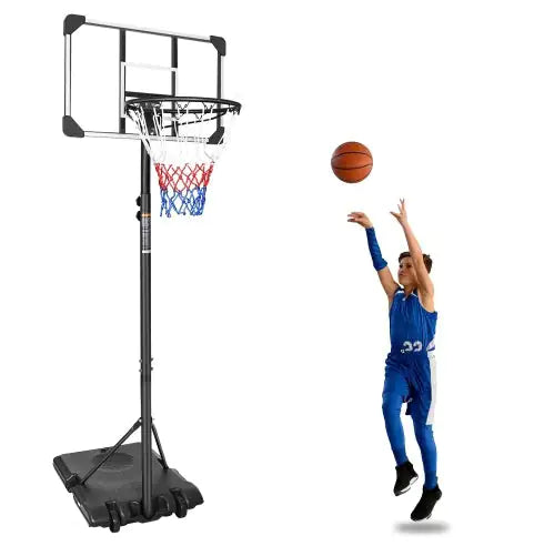 Portable Basketball Goal System With Stable Base And Wheels, Use For Indoor Outdoor Teenagers Youth Height Adjustable 5.6 To 7ft Basketball Hoop 28 Inch Backboard