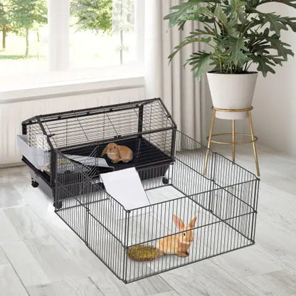 Small Animal Play Fence Cage With Rolling Casters & Water Bottle