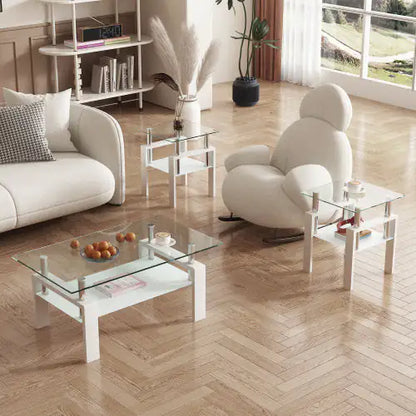 Modern Tempered Glass Tea Table - Set Of 2